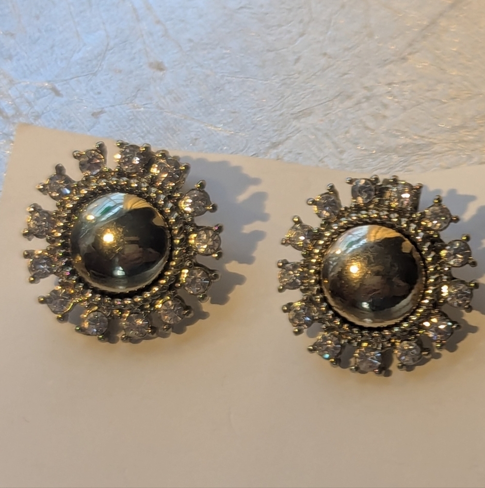 Monet Vintage Earrings Silver Gold Art Deco Starburst Design Clasp